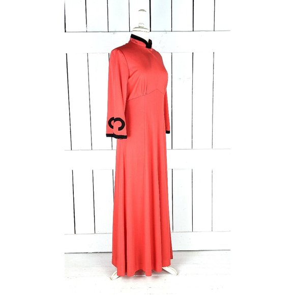 Vintage Alison Ayres red black bell sleeve maxi dress - Picture 1 of 10